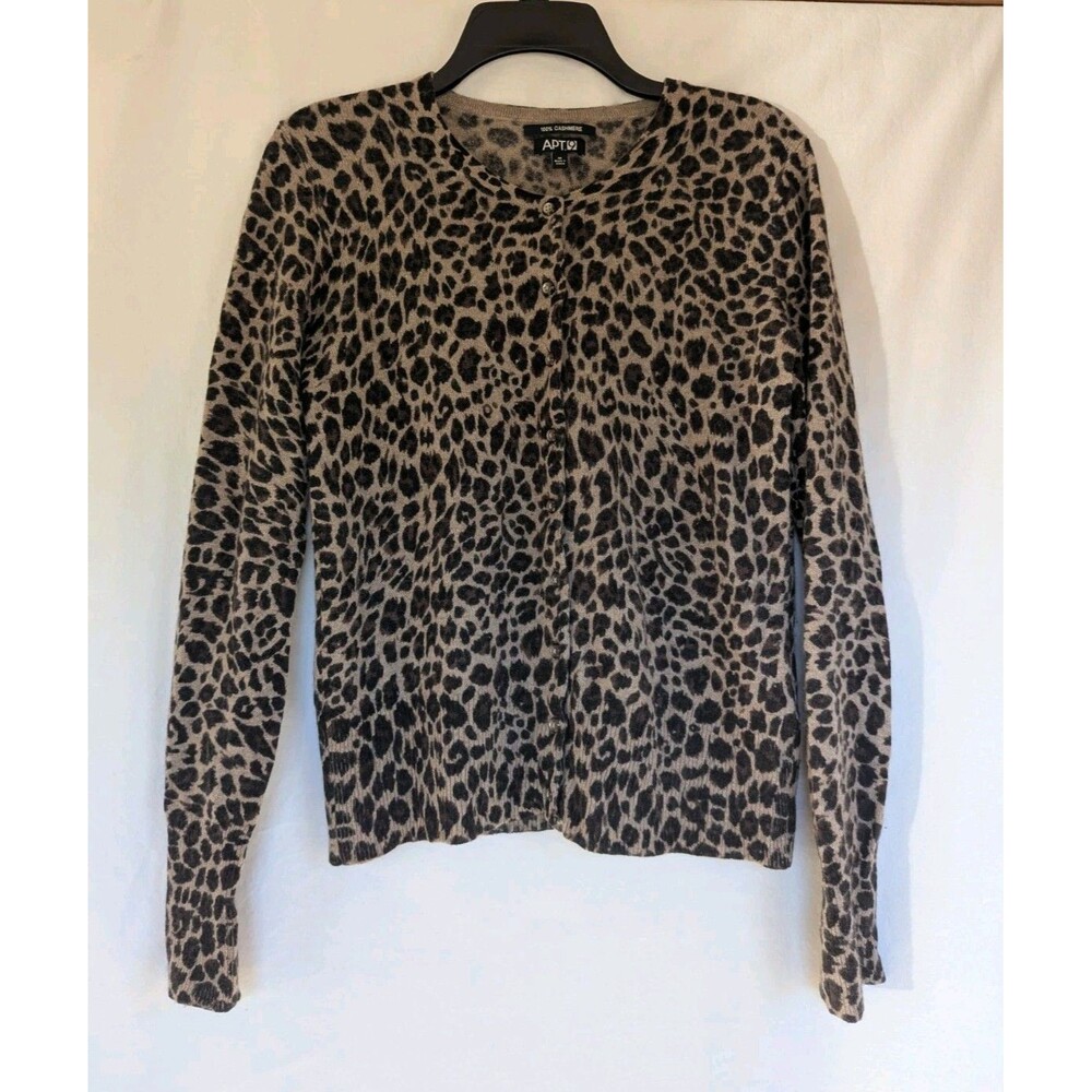 Apt. 9 100% Cashmere Leopard Print Button Front Cardigan Sweater Size M